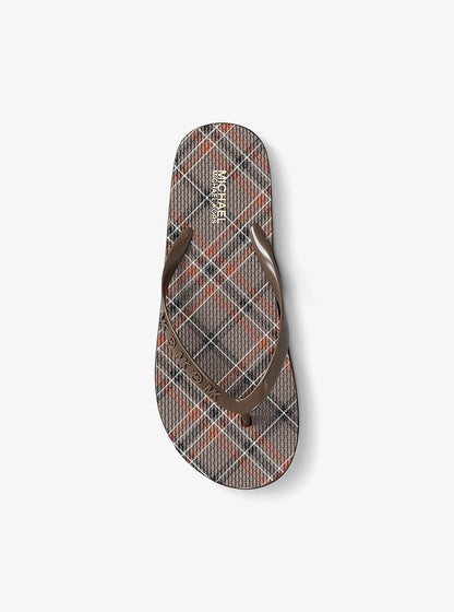 Michael Kors Plaid Print Flip Flop MUSHROOM