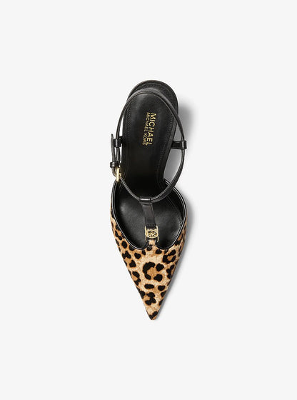 Michael Kors Nalia Leopard Print Calf Hair T-Strap Pump DK CAMEL MLT