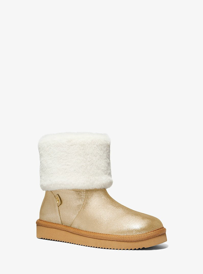 Michael Kors Julia Faux Fur Trim Metallic Leather Boot