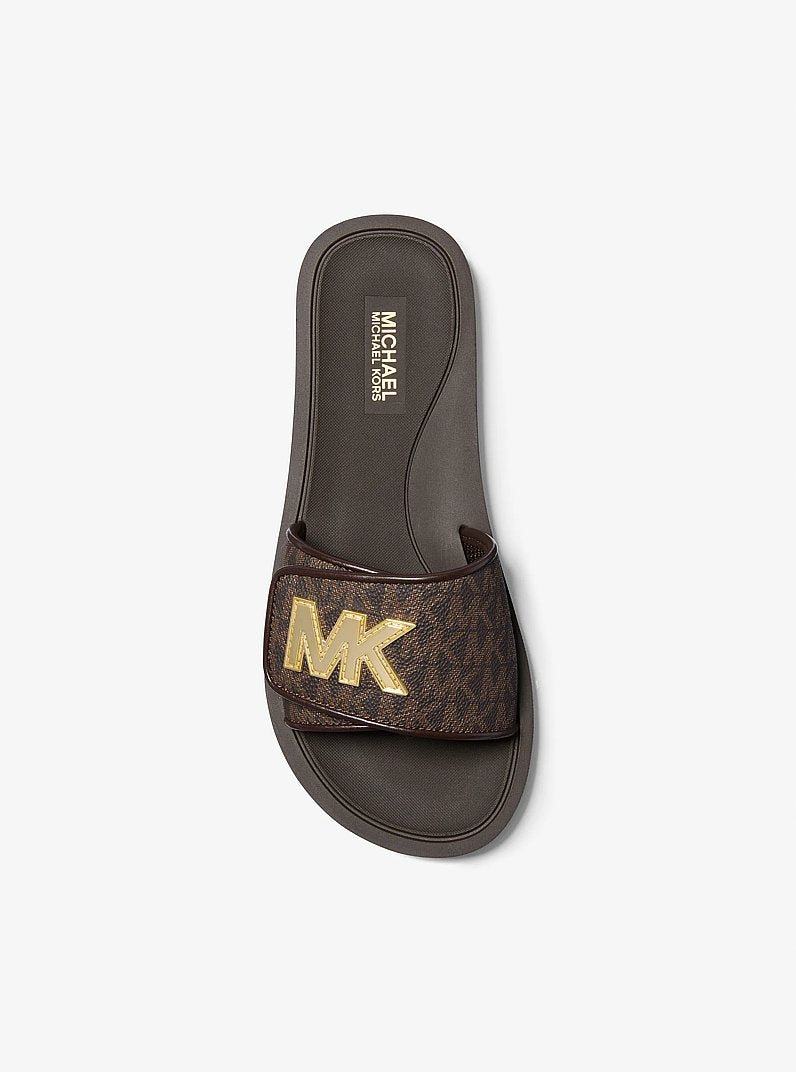 Michael Kors Palmer Signature Logo Slide Sandal BROWN