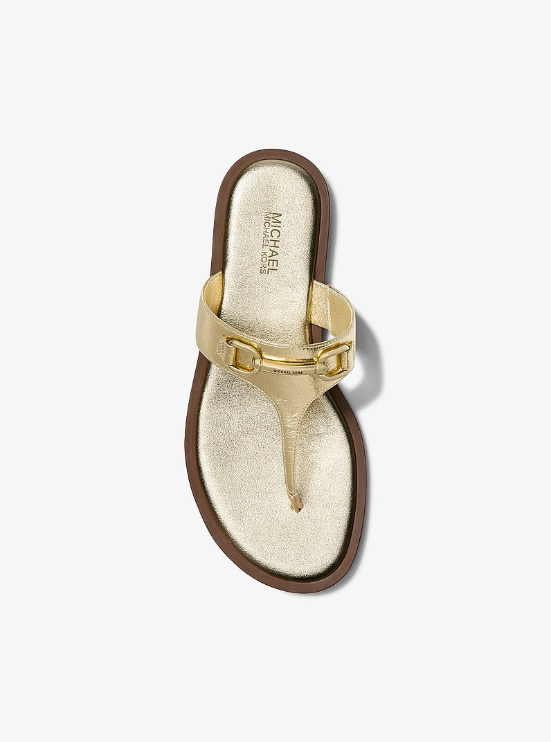 Michael Kors Carson Crackled Metallic Leather Sandal PALE GOLD