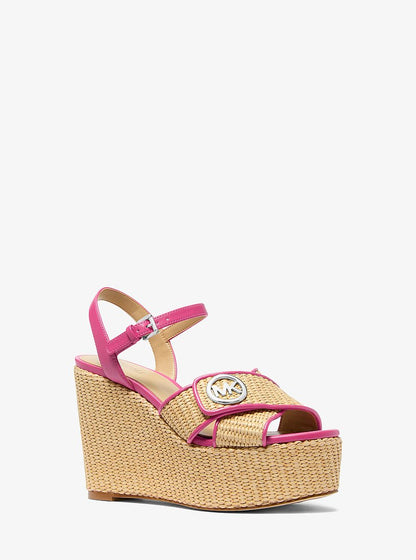 Michael Kors Hannah Straw Wedge Sandal DRAGONFRUIT