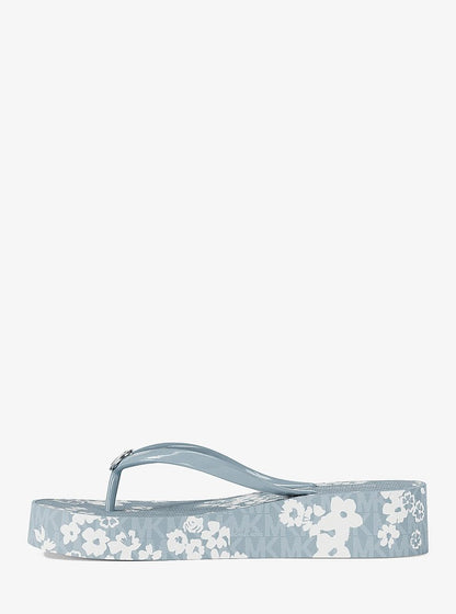 Michael Kors Bedford Printed Signature Logo Flip Flop PALE OCEAN