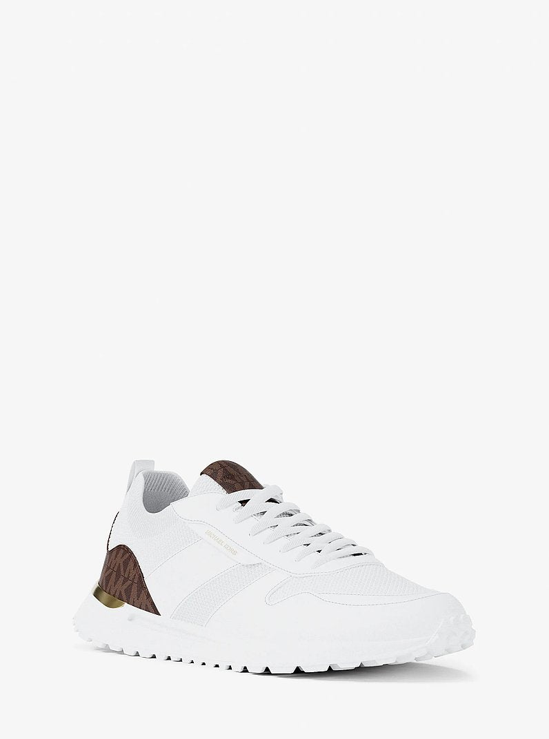 Michael Kors Jesse Knit and Signature Logo Trainer OP WHT/BROWN