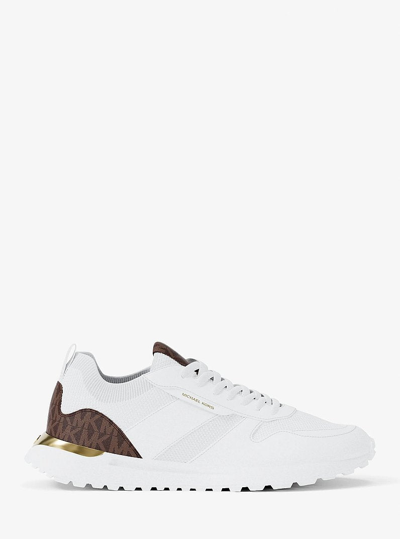 Michael Kors Jesse Knit and Signature Logo Trainer OP WHT/BROWN