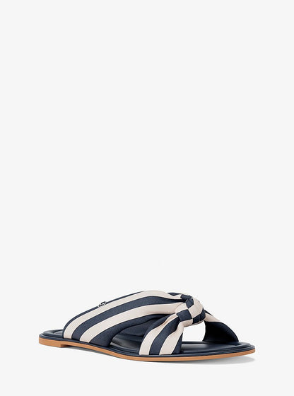 Michael Kors Elena Striped Linen Blend Slide Sandal NAVY