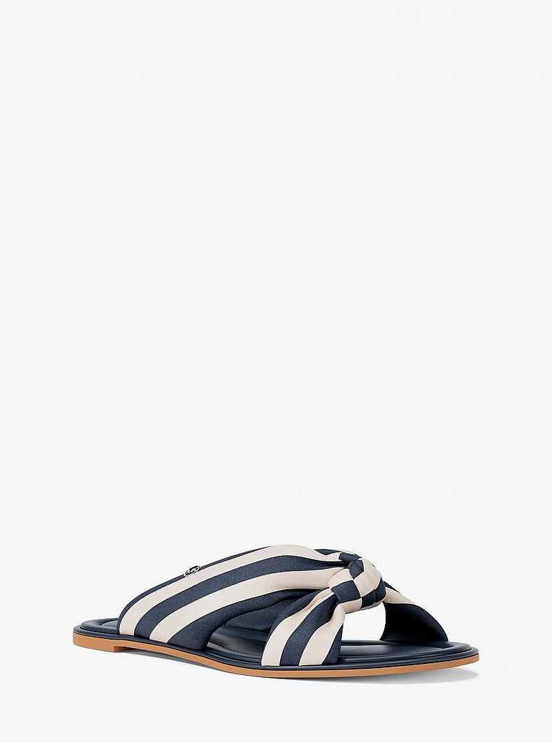 Michael Kors Elena Striped Linen Blend Slide Sandal NAVY