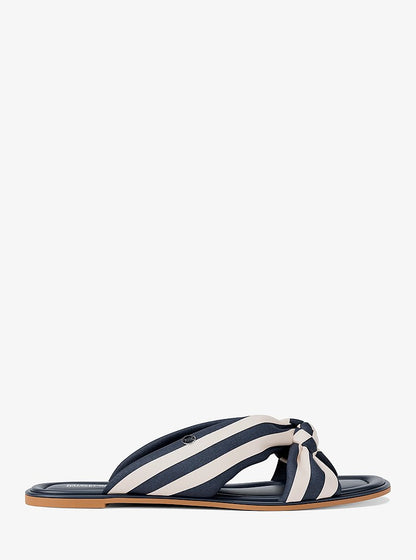 Michael Kors Elena Striped Linen Blend Slide Sandal NAVY