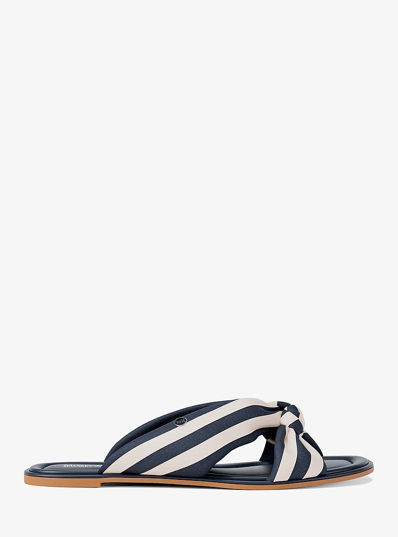 Michael Kors Elena Striped Linen Blend Slide Sandal NAVY