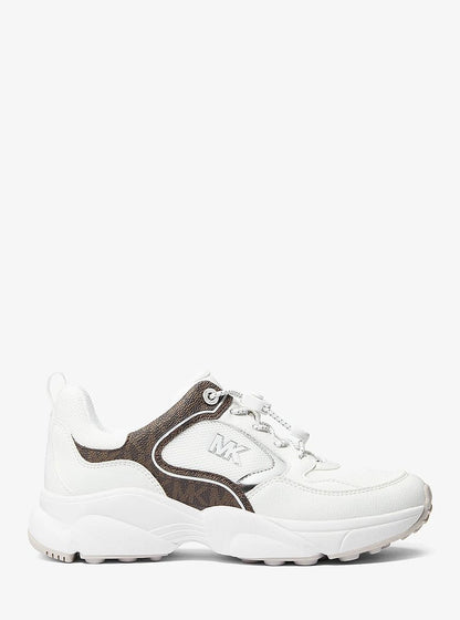 Michael Kors Jett Mixed-Media Trainer OP WHT/BROWN