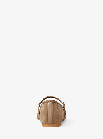 Michael Kors Phoebe Embellished Leather Ballet Flat CAMEL