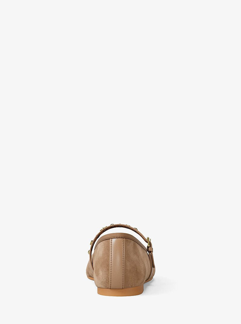 Michael Kors Phoebe Embellished Leather Ballet Flat CAMEL