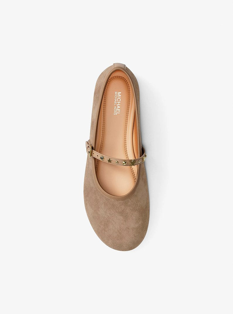 Michael Kors Phoebe Embellished Leather Ballet Flat CAMEL