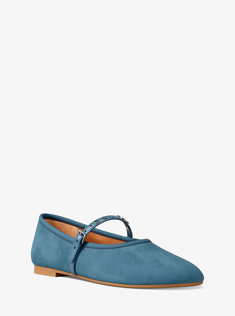 Michael Kors Phoebe Embellished Leather Ballet Flat DENIM