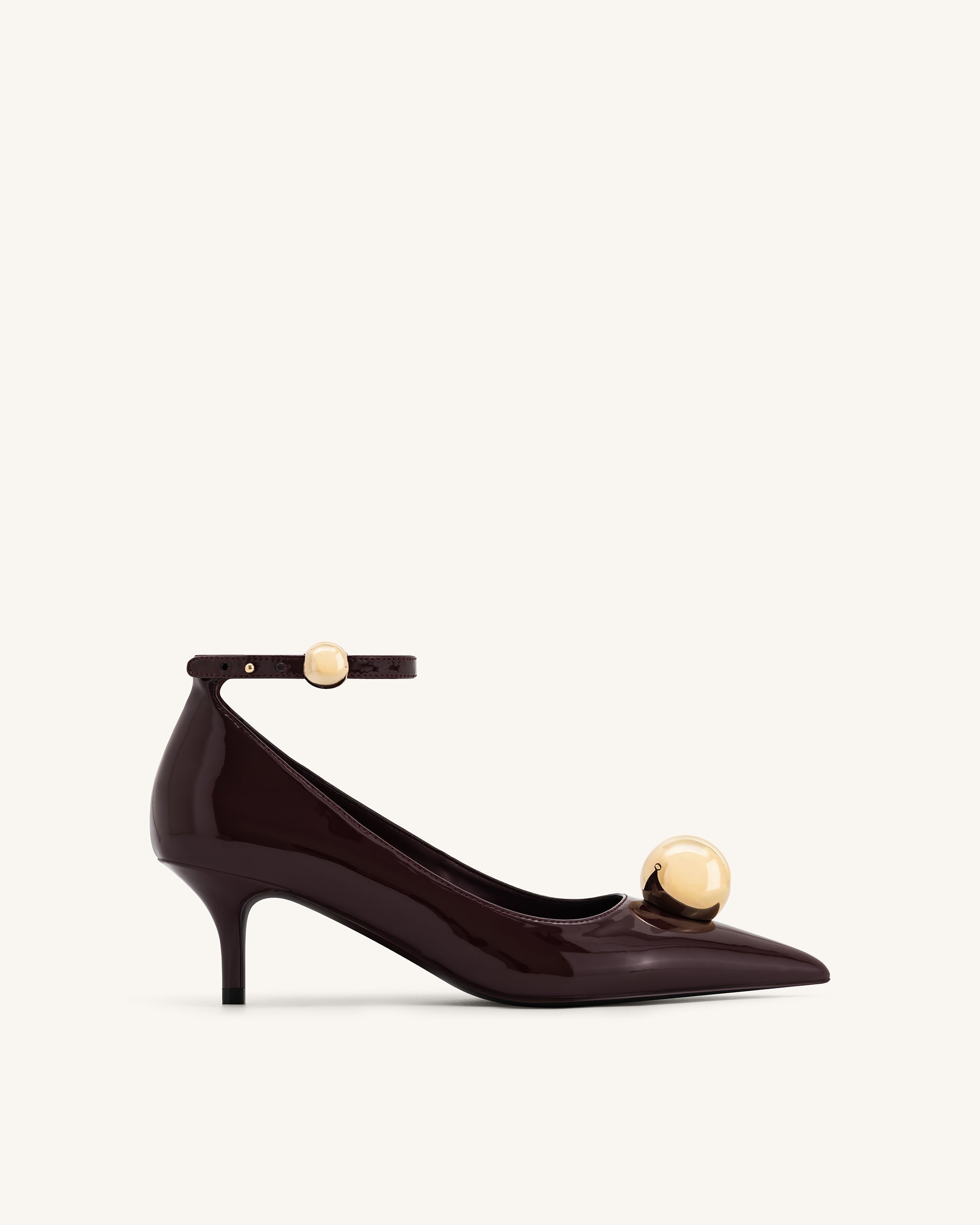 Jw Pei Jewel Buckle Kitten Heels Pumps Claret Red