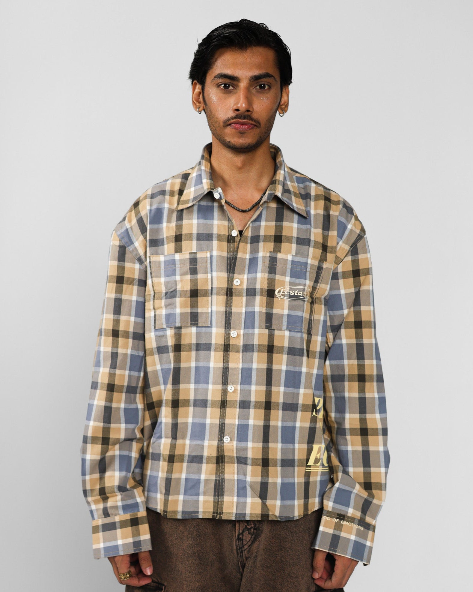 SPIRIT OF ECSTASY HIGH-LOW CHECKED SHIRT