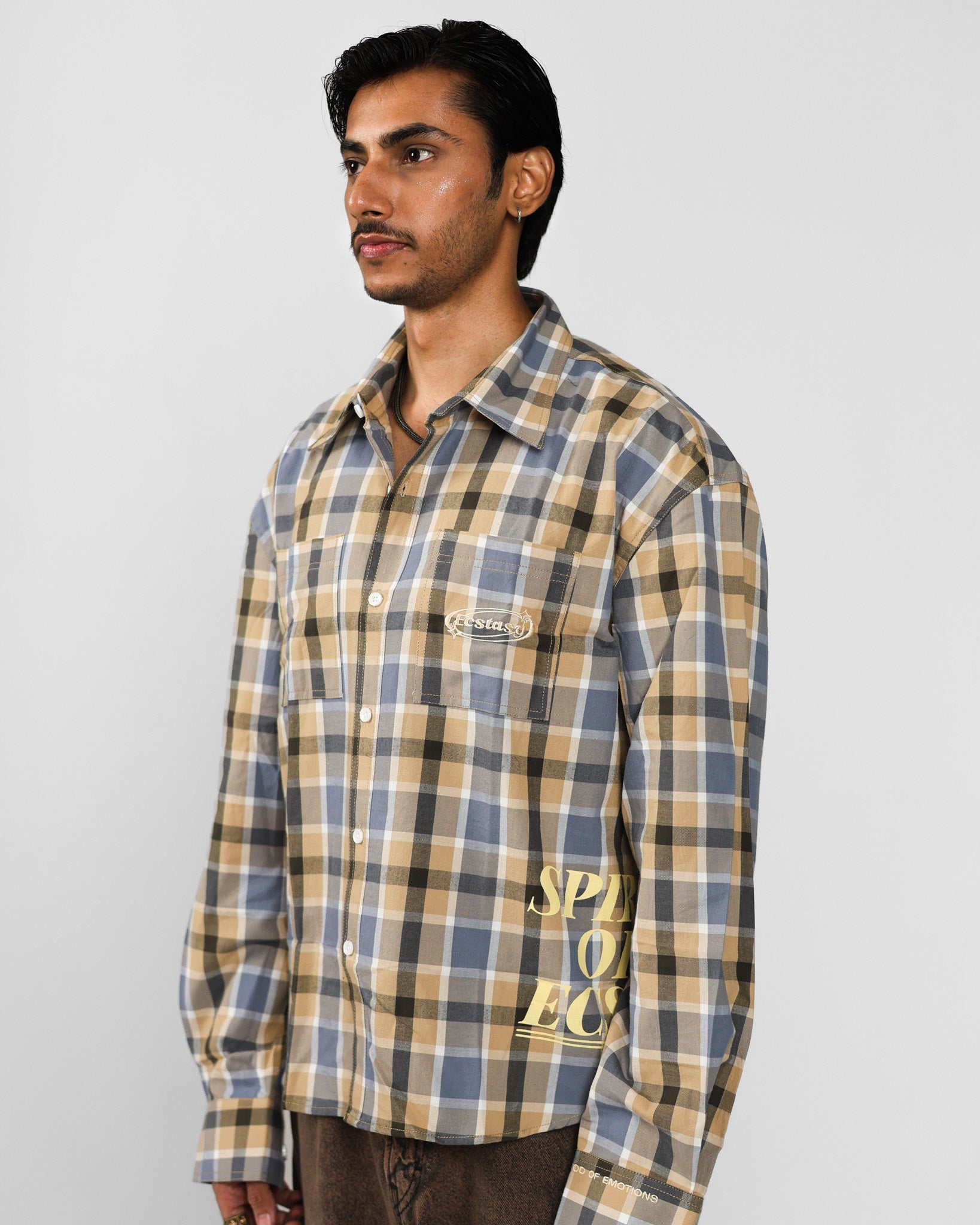 SPIRIT OF ECSTASY HIGH-LOW CHECKED SHIRT