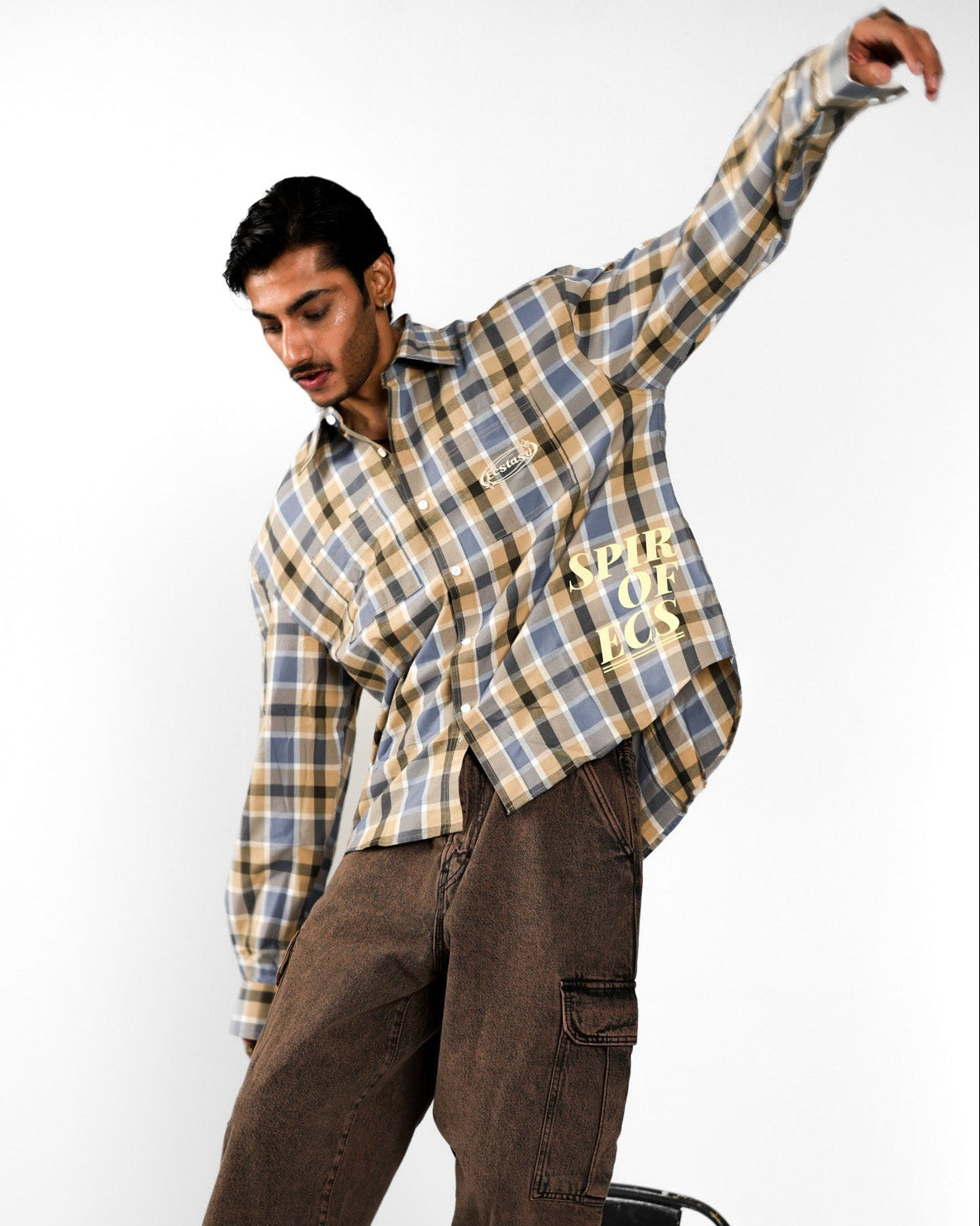 SPIRIT OF ECSTASY HIGH-LOW CHECKED SHIRT