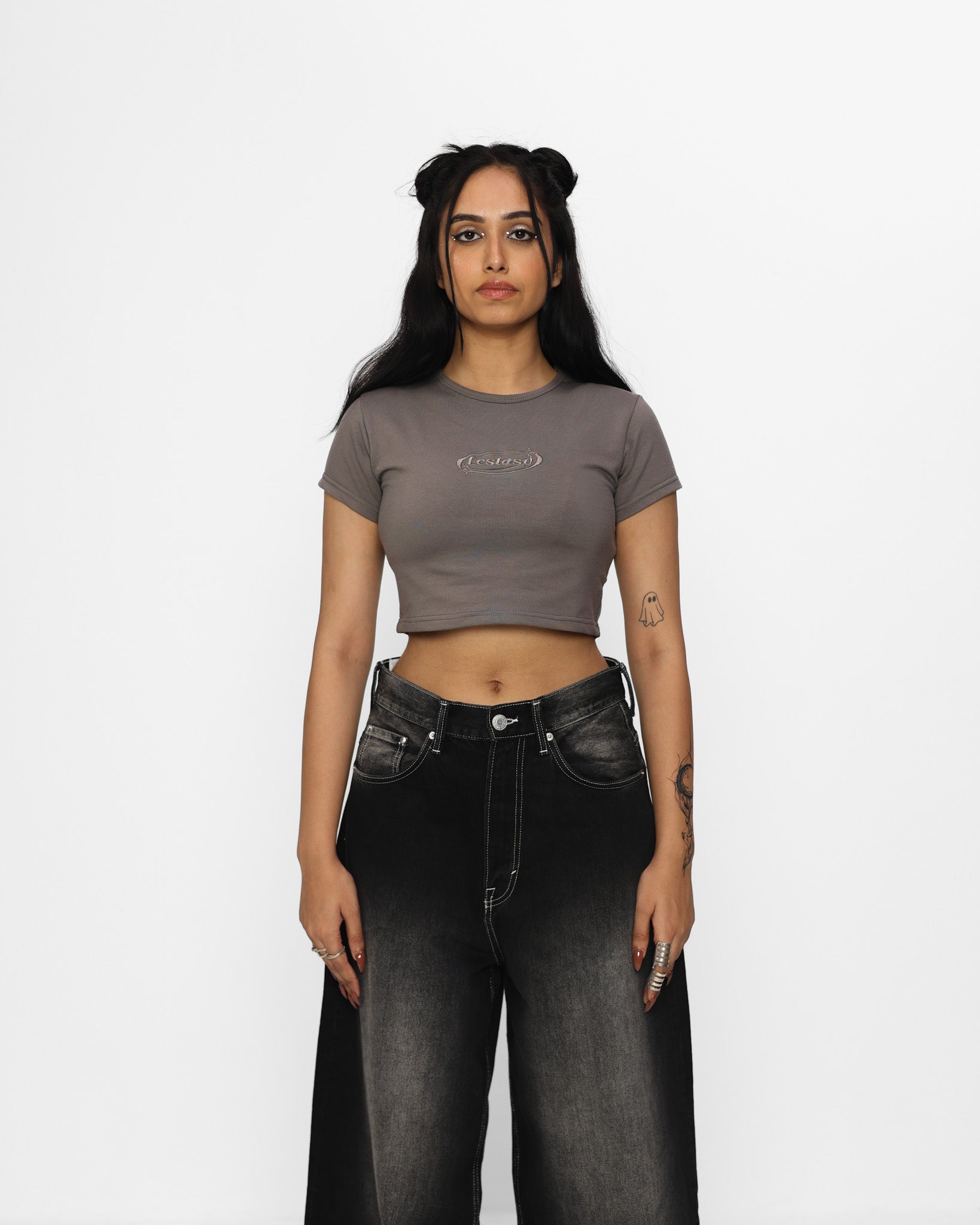 ECSTASY WOMEN BABY TEE (CHARCOAL GREY)