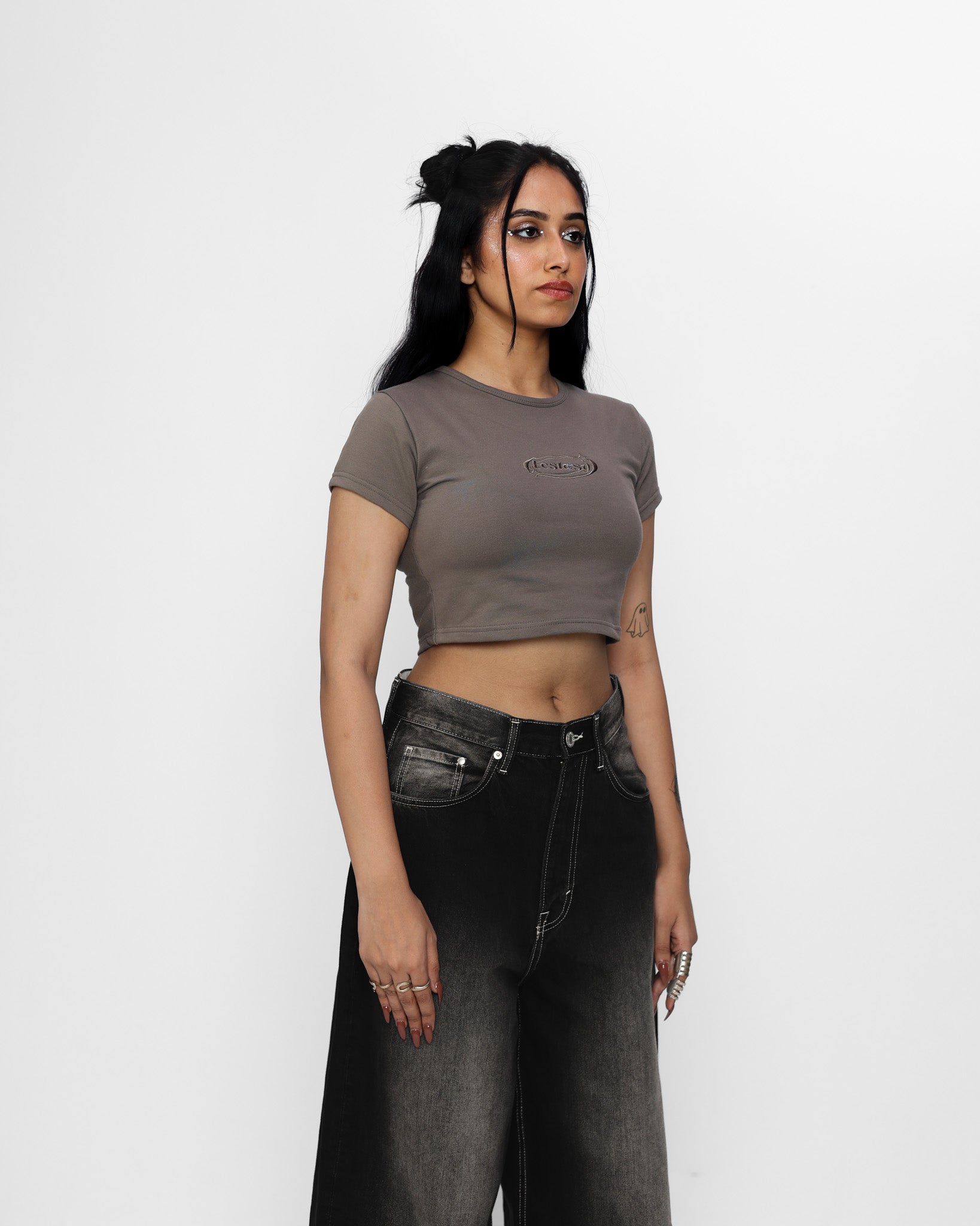 ECSTASY WOMEN BABY TEE (CHARCOAL GREY)