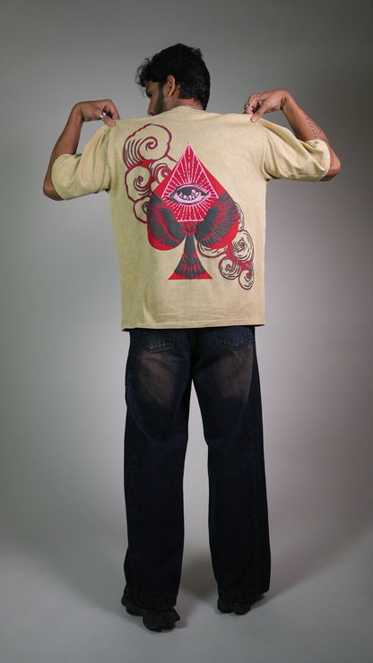 SPADE OF SECRETS BEIGE ACIDWASH MEN’S OVERSIZED T-SHIRT