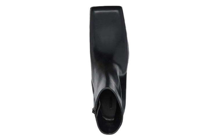 Balenciaga Square Toe Leather Ankle Boot Black