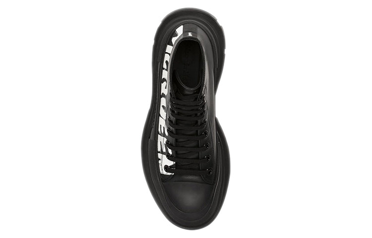 Alexander McQueen Tread Slick Boot Leather Graffiti Black White