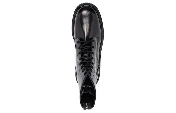 Alexander McQueen Polished Leather Combat Boot Black