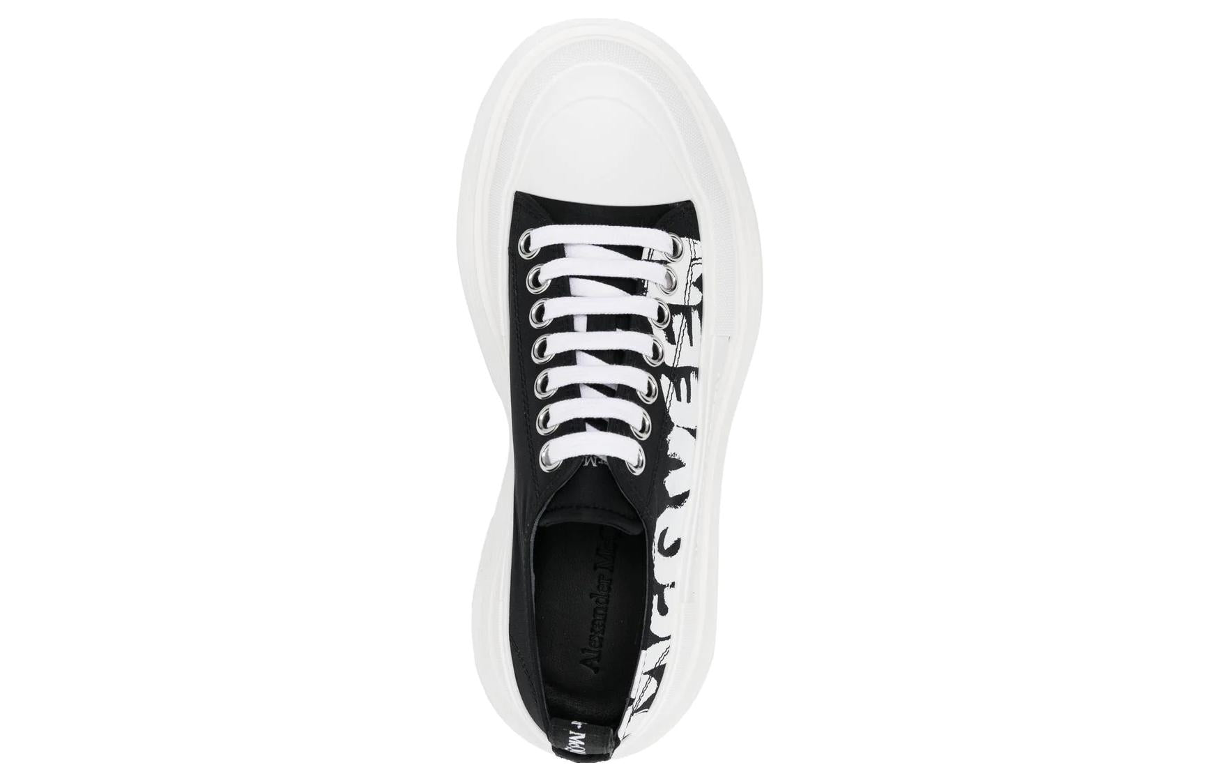 Alexander McQueen Tread Slick Low Lace Up Graffiti Shoes Black White (Women's)