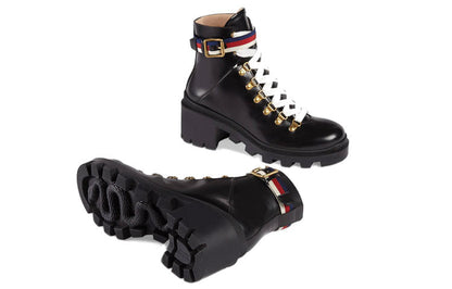 Gucci Sylvie Web 55mm Ankle Boot Black Leather