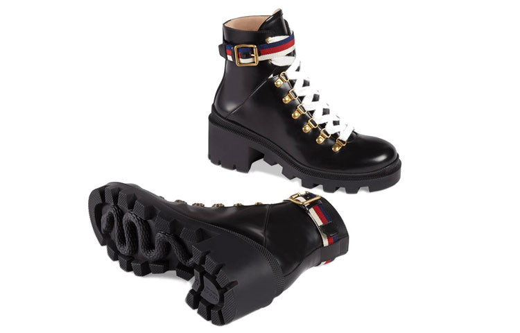 Gucci Sylvie Web 55mm Ankle Boot Black Leather