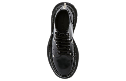 Alexander McQueen Tread Slick Lace Up Boots Black Silver (Women's)