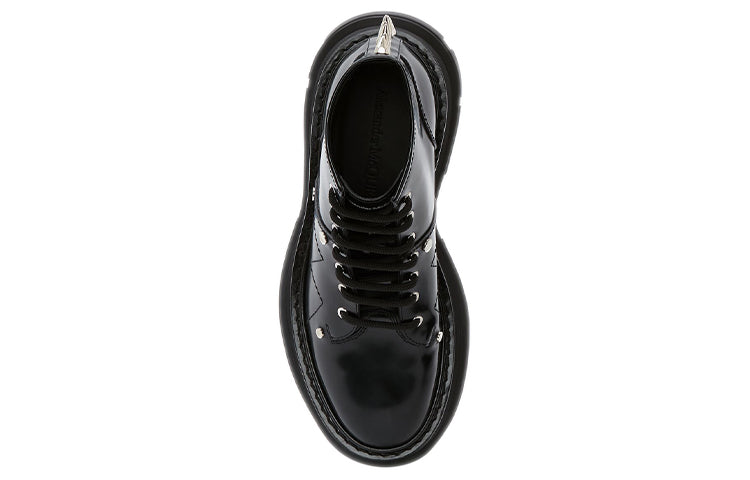 Alexander McQueen Tread Slick Lace Up Boots Black Silver (Women's)