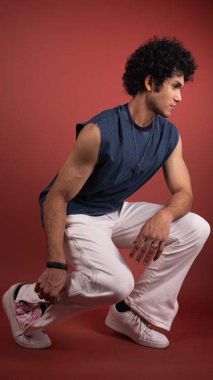 BLUE DENIM MEN'S TANK TOP