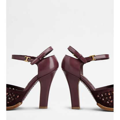 Tods Dorsay Pumps In Smooth Leather And Suede Burgundy Womens