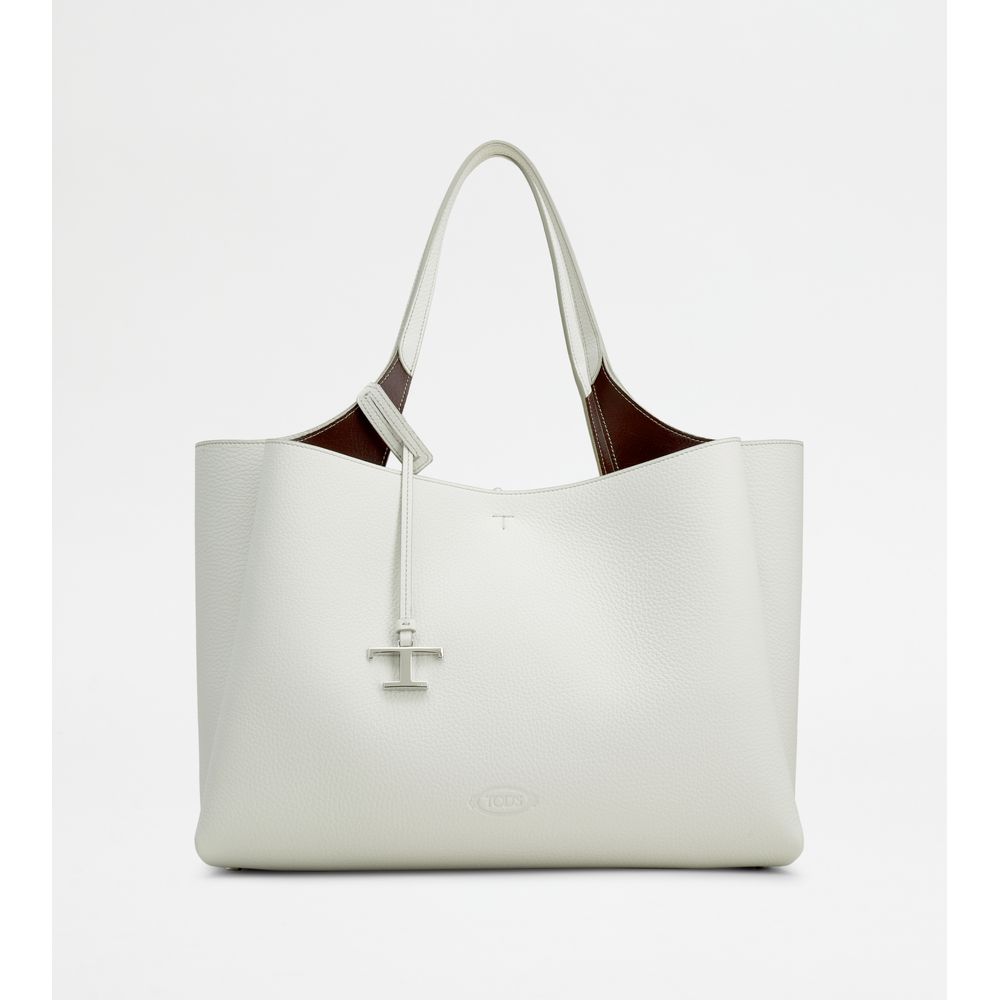Tods Bag In Leather Medium White Burgundy