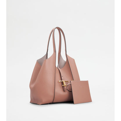 Tods T Timeless Shopping Bag In Leather Small Pink