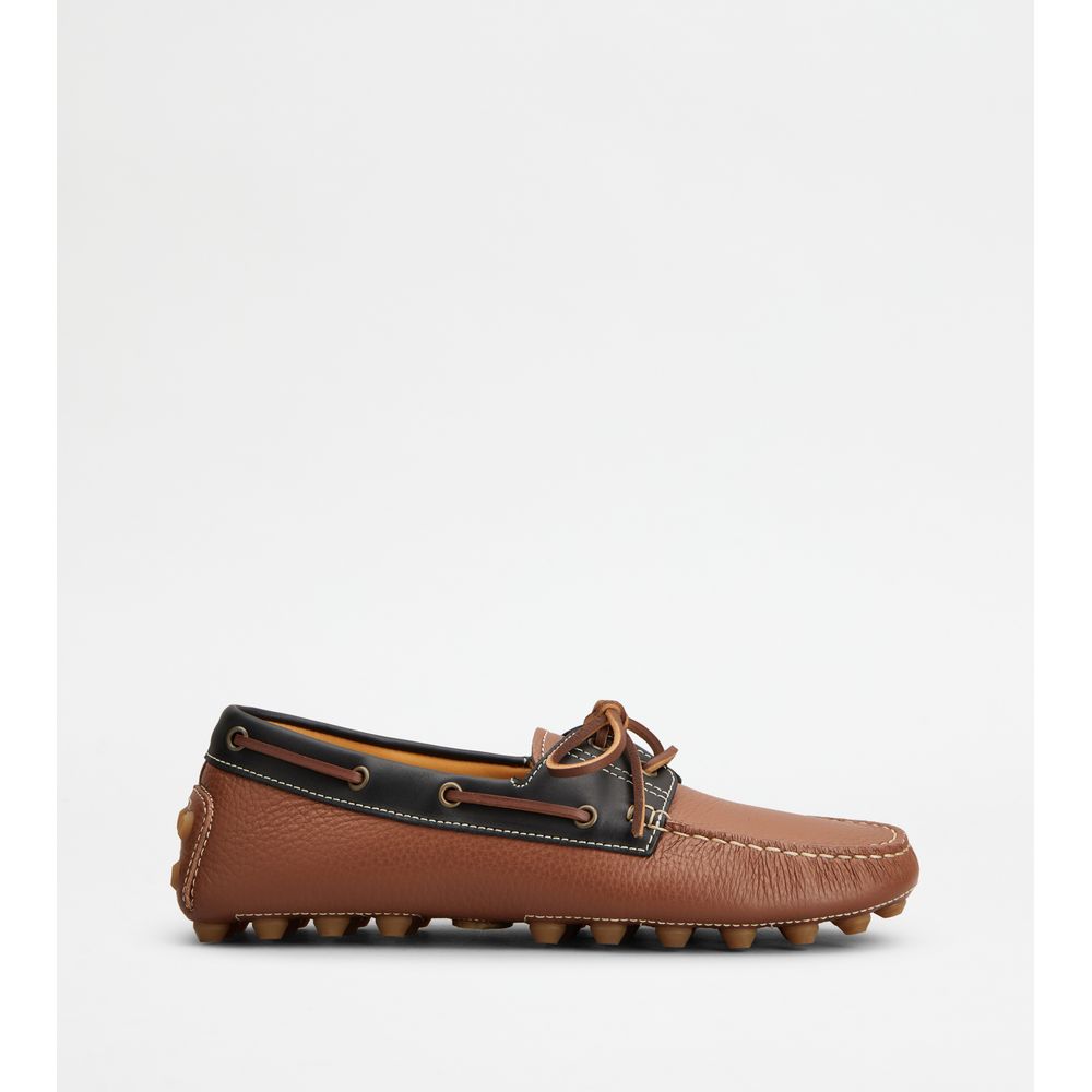 Tods Boat Gommino Bubble Loafers In Leather Brown Black Mens