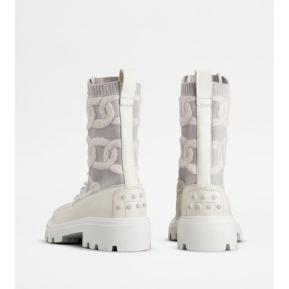 Tods Kate Combat Boots In Fabric And Leather White Womens