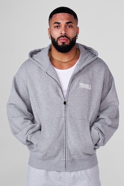 YoungLA 5062 - Heritage Zip-Up Hoodies Heather Grey