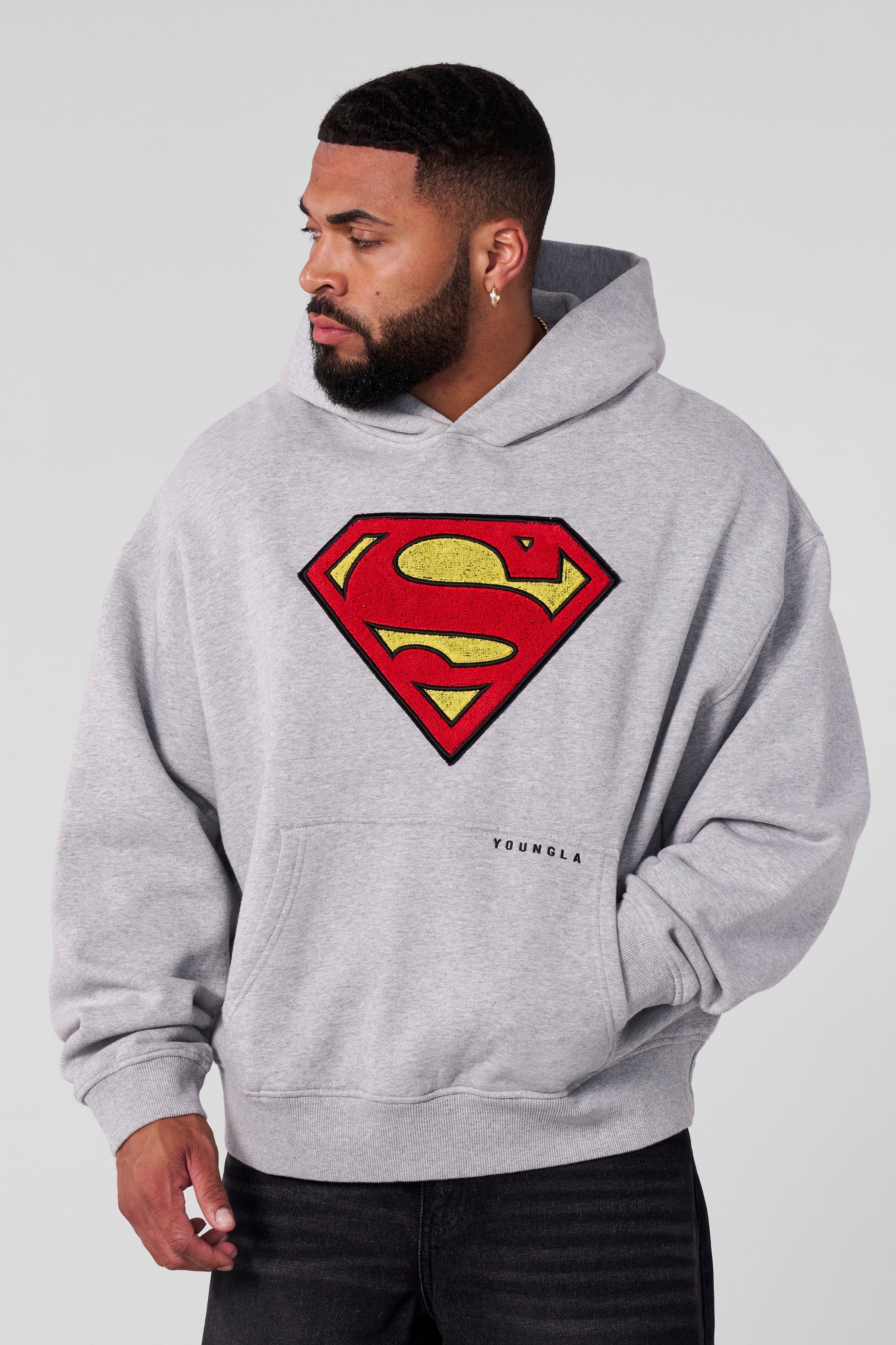 YoungLA 5079 - Superman Legacy Hoodies Heather Grey