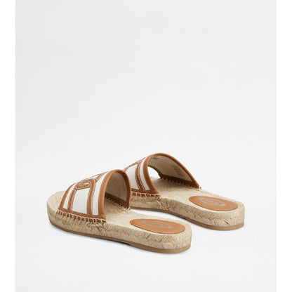 Tods Kate Sandals In Canvas And Leather White Brown Womens