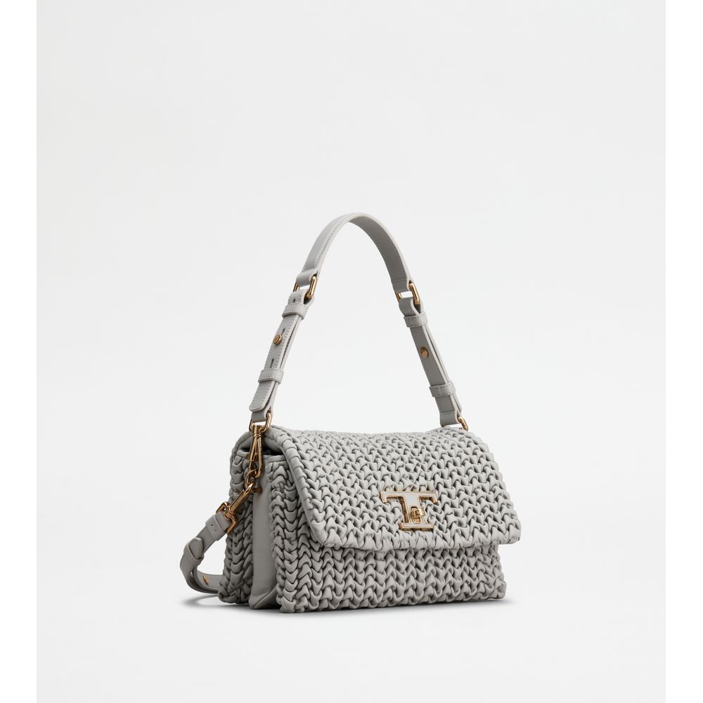 Tods T Timeless Flap Bag In Leather Mini Grey