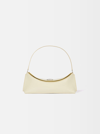 Jacquemus The Ovalo Clutch Shoulder Bag In Glazed Leather Dusty Yellow