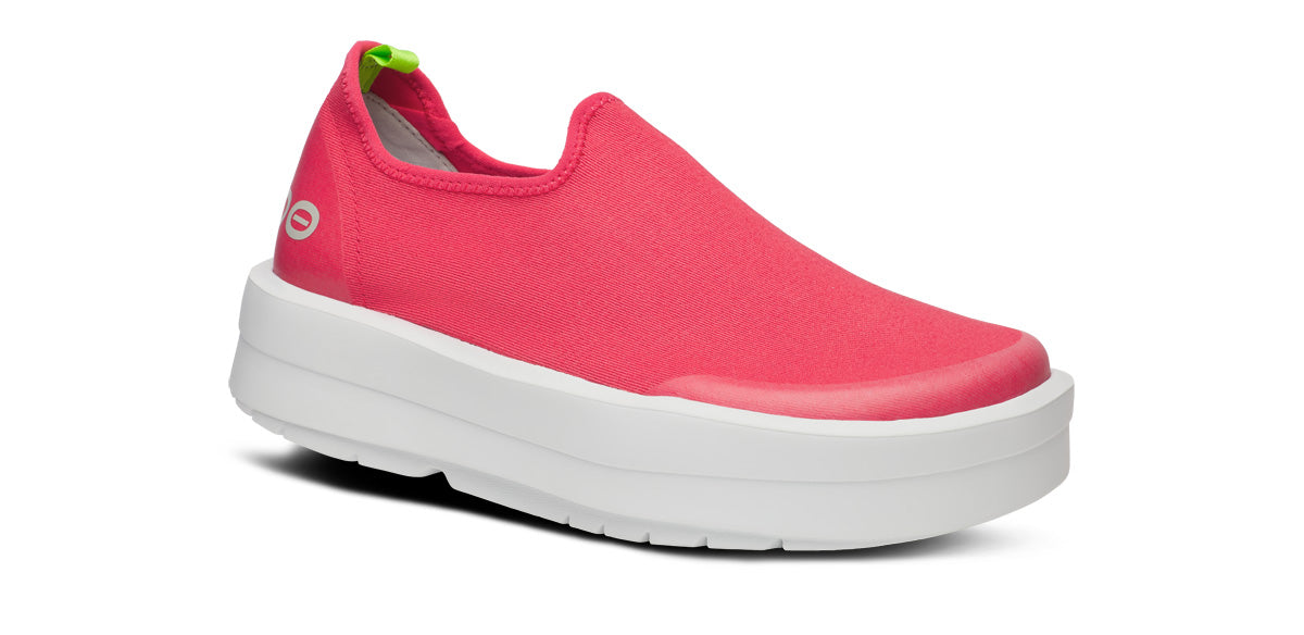 Oofos Women's Canvas Shoe White & Neon Berry