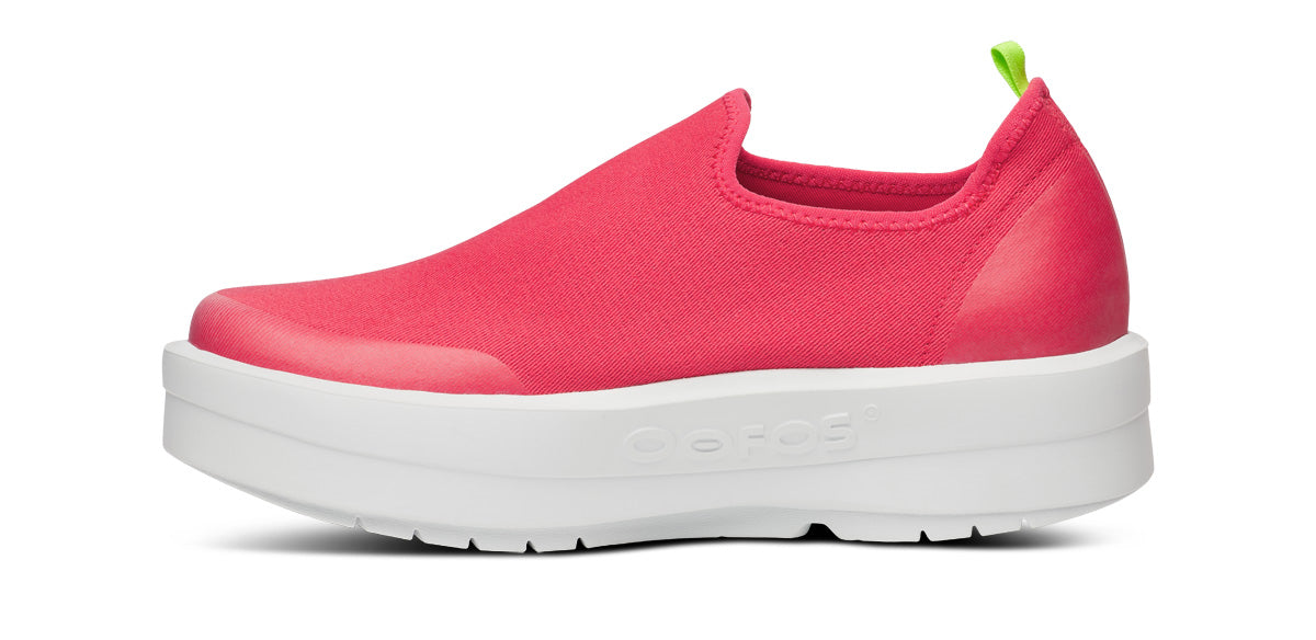 Oofos Women's Canvas Shoe White & Neon Berry
