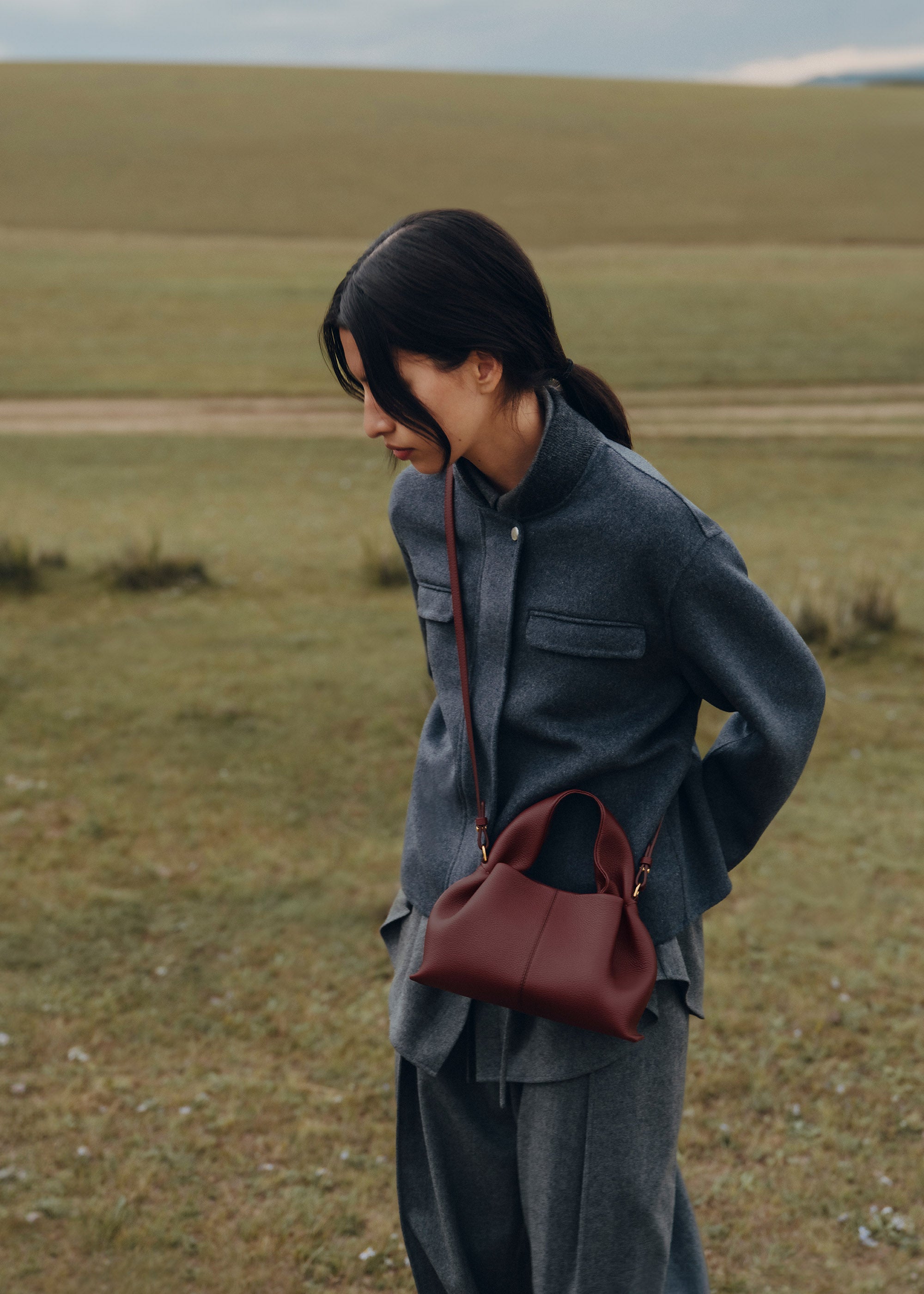 Polene Numero Neuf Mini Textured Black Cherry