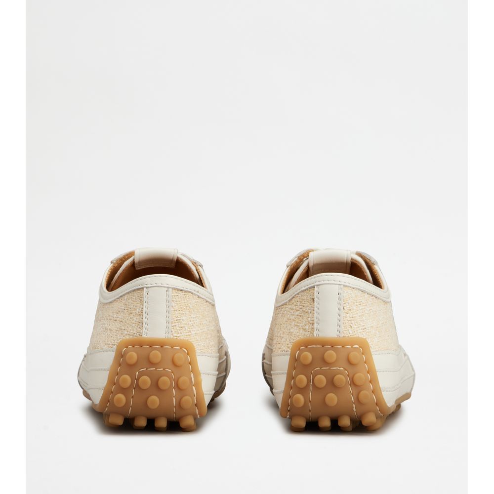 Tods Sneakers In Fabric And Leather White Beige Womens