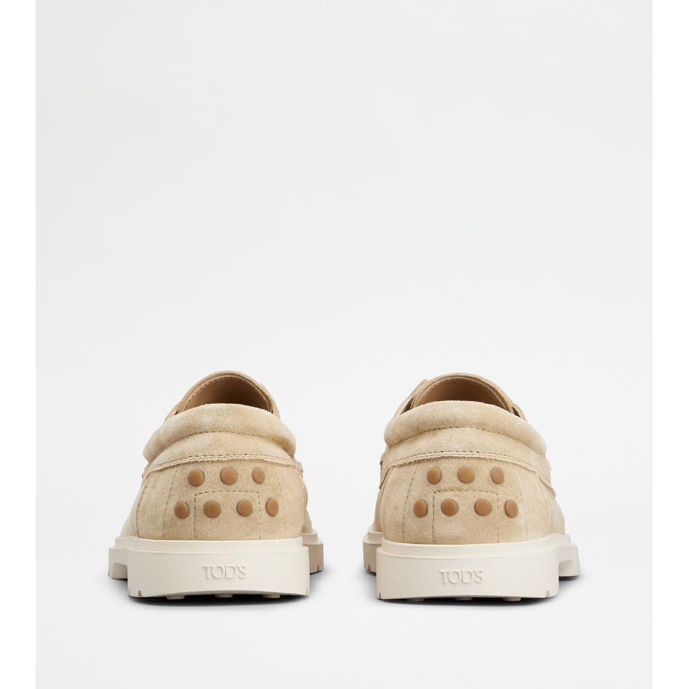 Tods Boat Shoes In Suede Beige Mens