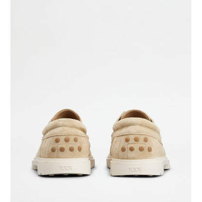 Tods Boat Shoes In Suede Beige Mens